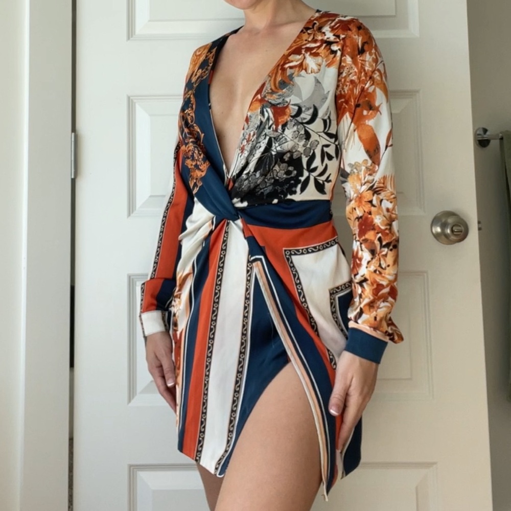 Fashion Nova long sleeve satin mini dress